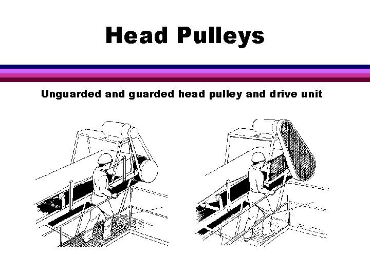 Head Pulleys Unguarded and guarded head pulley and drive unit 