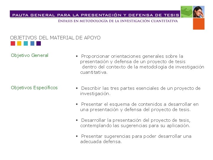 OBJETIVOS DEL MATERIAL DE APOYO Objetivo General • Proporcionar orientaciones generales sobre la presentación