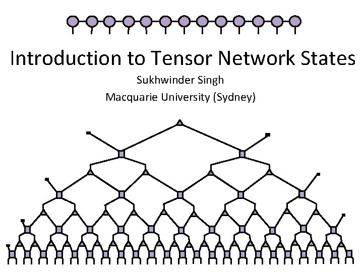 Introduction to Tensor Network States Sukhwinder Singh Macquarie University (Sydney) 