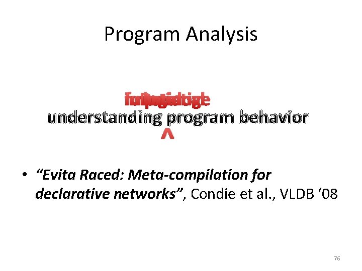 Program Analysis logic imperative functional Datalog understanding program behavior ^ • “Evita Raced: Meta-compilation