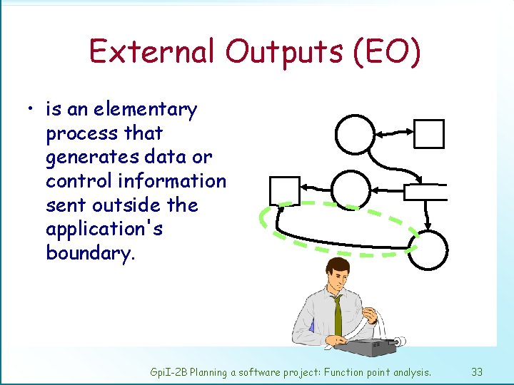 External Outputs (EO) • is an elementary process that generates data or control information