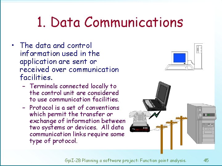 1. Data Communications • The data and control information used in the application are