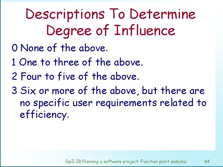 Descriptions To Determine Degree of Influence 0 None of the above. 1 One to