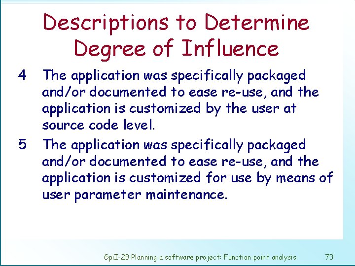 Descriptions to Determine Degree of Influence 4 5 The application was specifically packaged and/or
