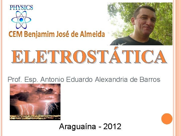 ELETROSTÁTICA Prof. Esp. Antonio Eduardo Alexandria de Barros Araguaína - 2012 