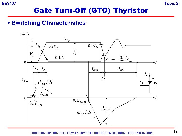 EE 8407 Gate Turn-Off (GTO) Thyristor Topic 2 • Switching Characteristics Textbook: Bin Wu,