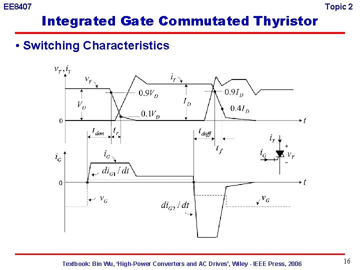 EE 8407 Integrated Gate Commutated Thyristor Topic 2 • Switching Characteristics Textbook: Bin Wu,