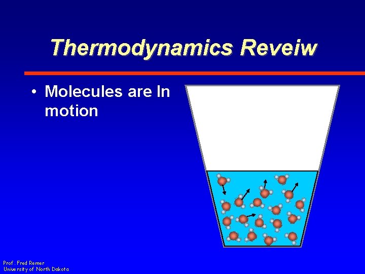 Thermodynamics Reveiw • Molecules are In motion Prof. Fred Remer University of North Dakota