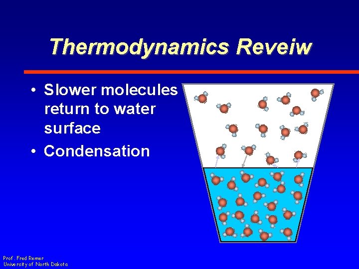 Thermodynamics Reveiw • Slower molecules return to water surface • Condensation Prof. Fred Remer