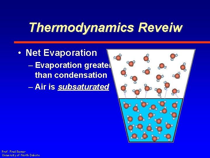 Thermodynamics Reveiw • Net Evaporation – Evaporation greater than condensation – Air is subsaturated