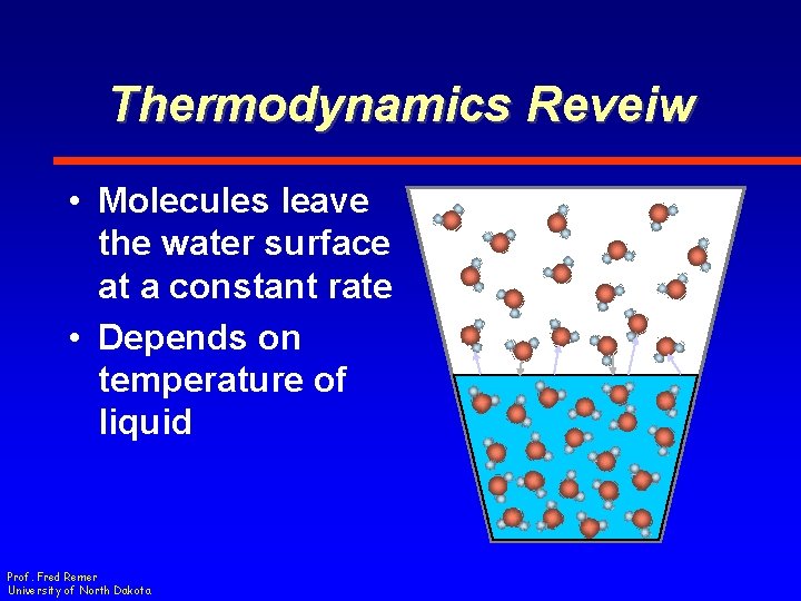 Thermodynamics Reveiw • Molecules leave the water surface at a constant rate • Depends