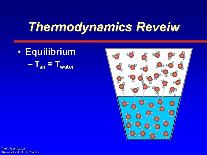 Thermodynamics Reveiw • Equilibrium – Tair = Twater Prof. Fred Remer University of North