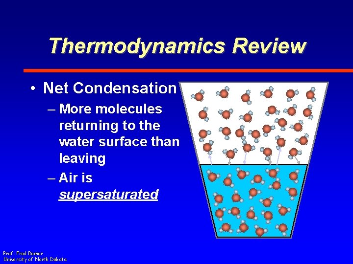 Thermodynamics Review • Net Condensation – More molecules returning to the water surface than