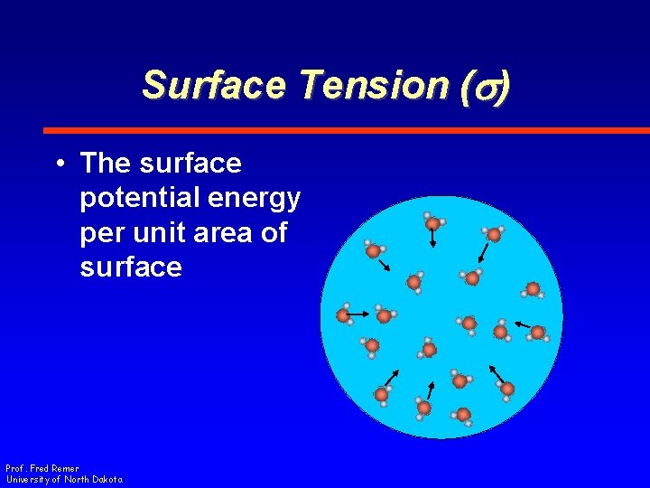 Surface Tension (s) • The surface potential energy per unit area of surface Prof.