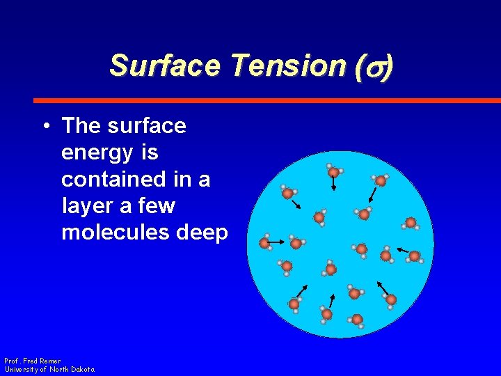 Surface Tension (s) • The surface energy is contained in a layer a few