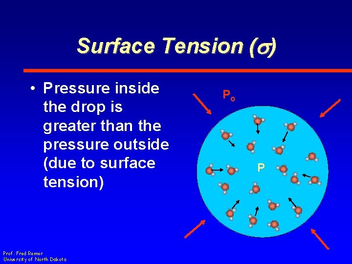 Surface Tension (s) • Pressure inside the drop is greater than the pressure outside