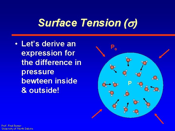 Surface Tension (s) • Let’s derive an expression for the difference in pressure bewteen