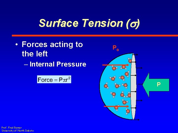 Surface Tension (s) • Forces acting to the left Po – Internal Pressure P