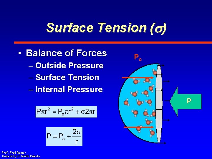 Surface Tension (s) • Balance of Forces – Outside Pressure – Surface Tension –