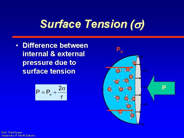 Surface Tension (s) • Difference between internal & external pressure due to surface tension