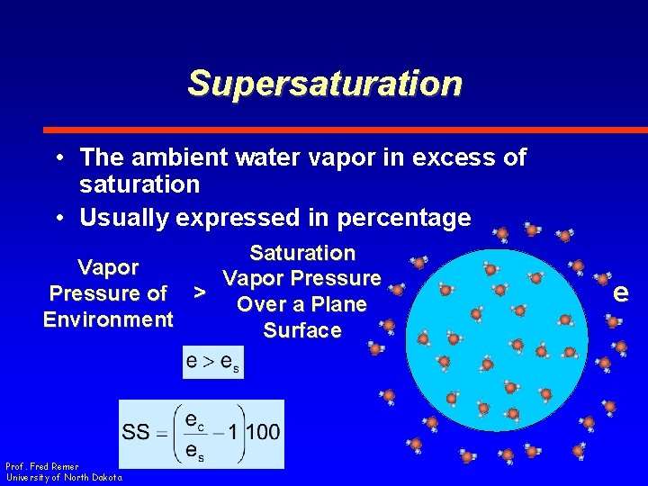 Supersaturation • The ambient water vapor in excess of saturation • Usually expressed in