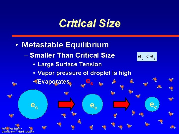Critical Size • Metastable Equilibrium – Smaller Than Critical Size • Large Surface Tension