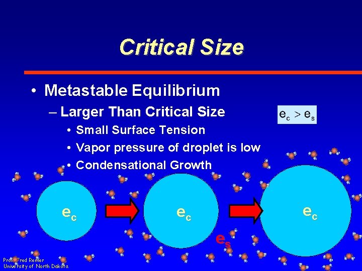 Critical Size • Metastable Equilibrium – Larger Than Critical Size • Small Surface Tension