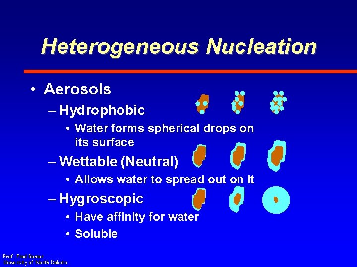 Heterogeneous Nucleation • Aerosols – Hydrophobic • Water forms spherical drops on its surface