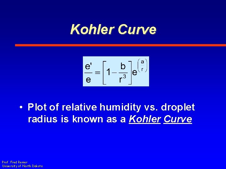 Kohler Curve • Plot of relative humidity vs. droplet radius is known as a