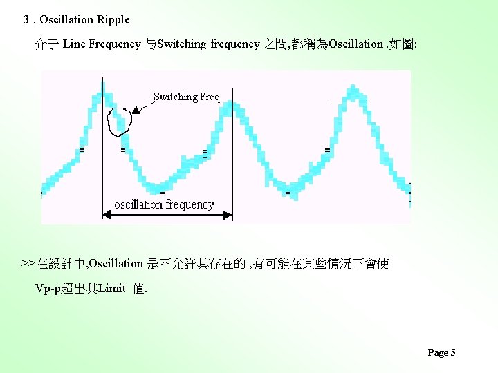 3. Oscillation Ripple 介于 Line Frequency 与Switching frequency 之間, 都稱為Oscillation. 如圖: >>在設計中, Oscillation 是不允許其存在的