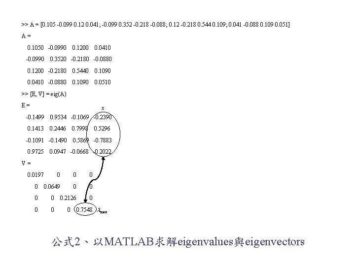 >> A = [0. 105 -0. 099 0. 12 0. 041; -0. 099 0. >> A = [0. 105 -0. 099 0. 12 0. 041; -0. 099 0.