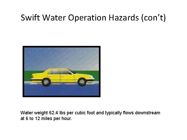 Swift Water Operation Hazards (con’t) Water weight 62. 4 lbs per cubic foot and