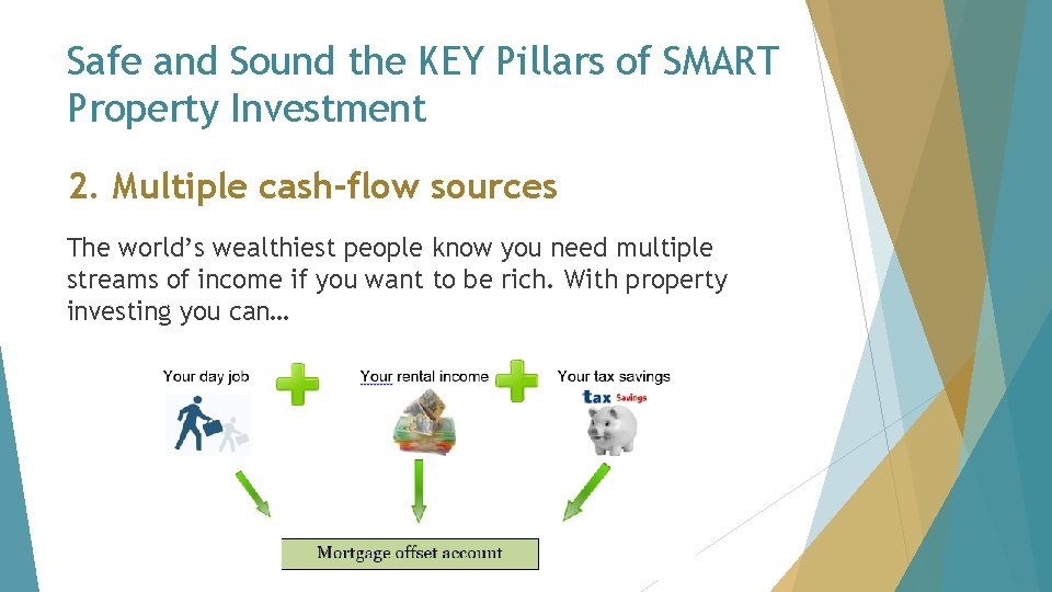 Safe and Sound the KEY Pillars of SMART Property Investment 2. Multiple cash-flow sources Safe and Sound the KEY Pillars of SMART Property Investment 2. Multiple cash-flow sources