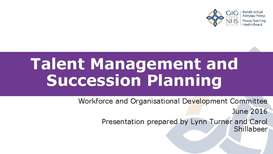 Talent Management and Succession Planning Workforce and Organisational Development Committee June 2016 Presentation prepared Talent Management and Succession Planning Workforce and Organisational Development Committee June 2016 Presentation prepared
