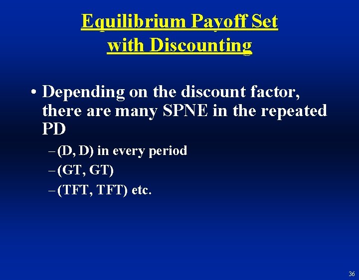 Equilibrium Payoff Set with Discounting • Depending on the discount factor, there are many