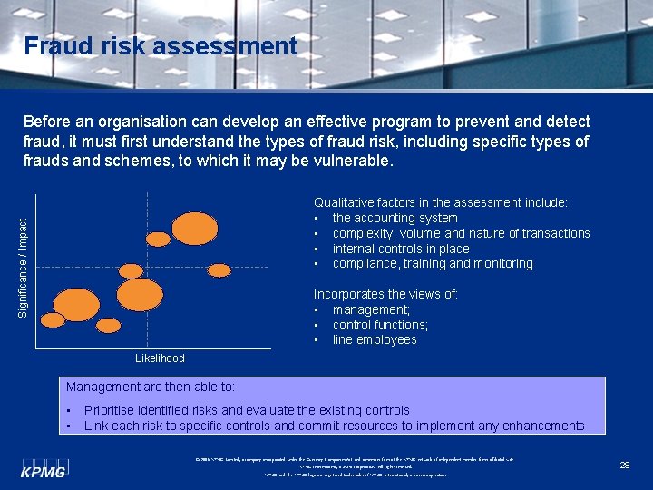 Fraud risk assessment Before an organisation can develop an effective program to prevent and