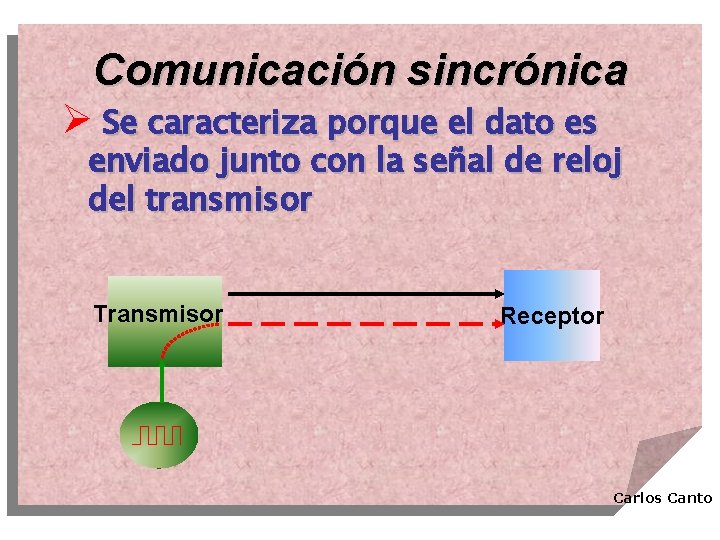 Comunicación sincrónica Ø Se caracteriza porque el dato es enviado junto con la señal