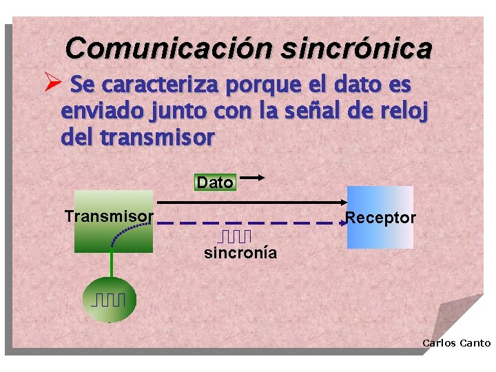 Comunicación sincrónica Ø Se caracteriza porque el dato es enviado junto con la señal