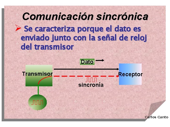 Comunicación sincrónica Ø Se caracteriza porque el dato es enviado junto con la señal