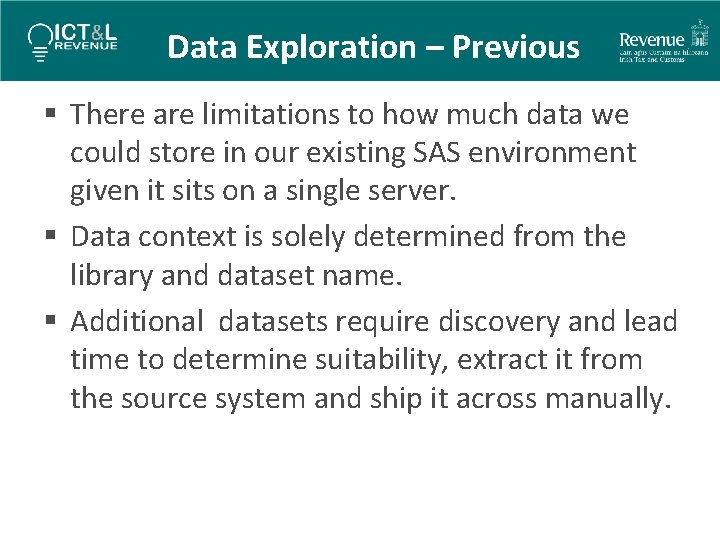 Data Exploration – Previous § There are limitations to how much data we could