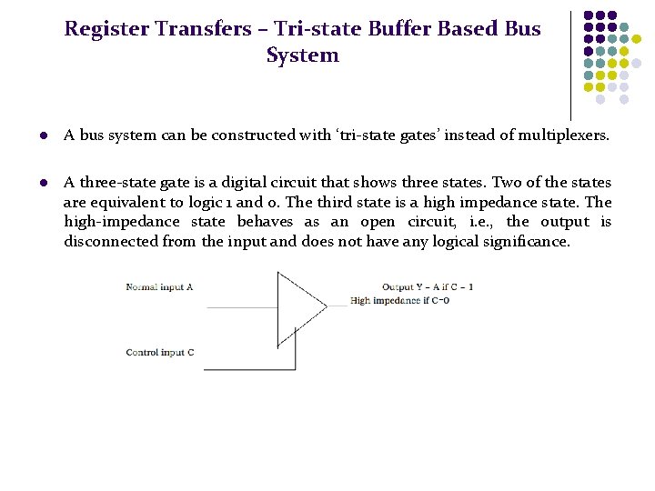 Register Transfers – Tri-state Buffer Based Bus System l A bus system can be