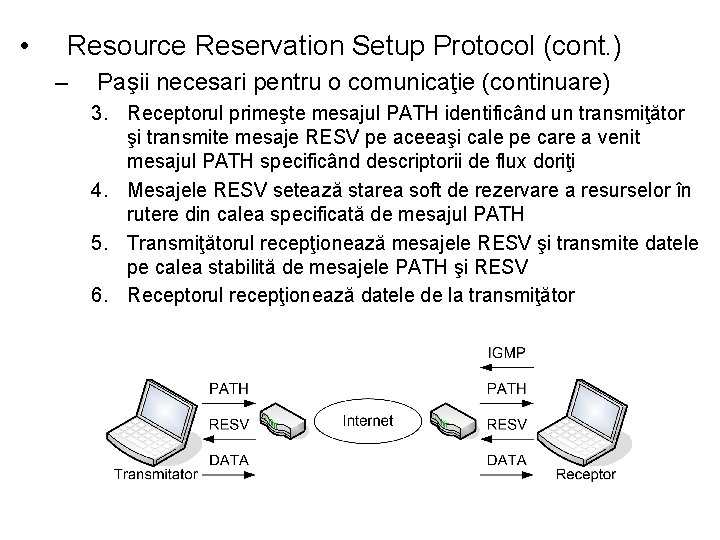  • Resource Reservation Setup Protocol (cont. ) – Paşii necesari pentru o comunicaţie