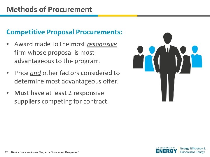 Methods of Procurement Competitive Proposal Procurements: • Award made to the most responsive firm
