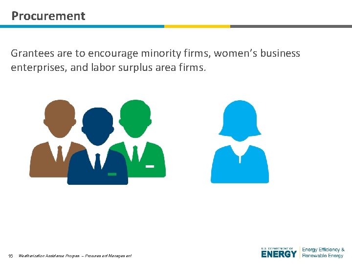 Procurement Grantees are to encourage minority firms, women’s business enterprises, and labor surplus area