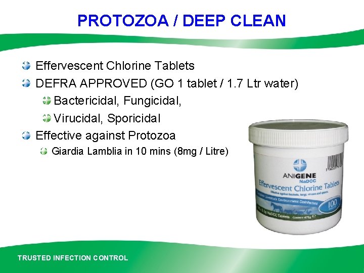 PROTOZOA / DEEP CLEAN Effervescent Chlorine Tablets DEFRA APPROVED (GO 1 tablet / 1.