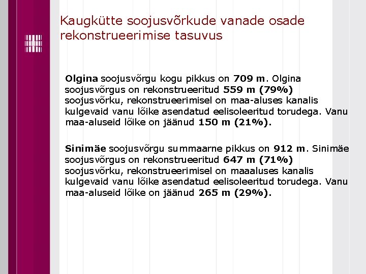 Kaugkütte soojusvõrkude vanade osade rekonstrueerimise tasuvus Olgina soojusvõrgu kogu pikkus on 709 m. Olgina