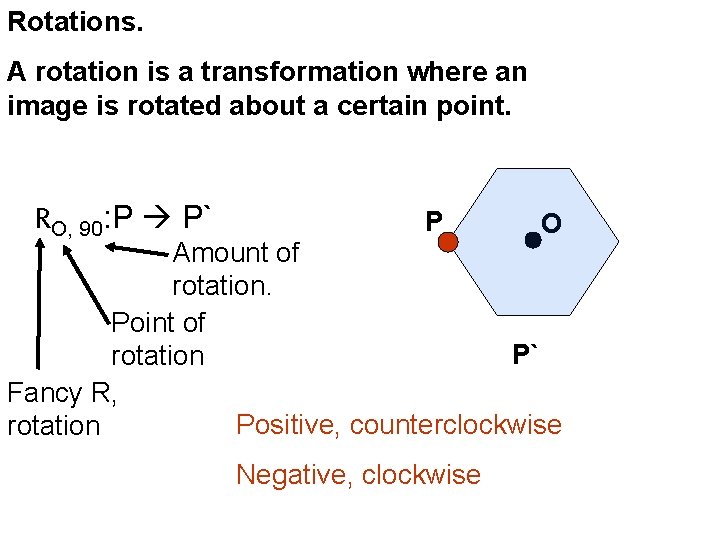 Rotations. A rotation is a transformation where an image is rotated about a certain