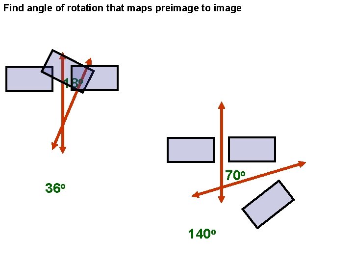 Find angle of rotation that maps preimage to image 18 o 70 o 36