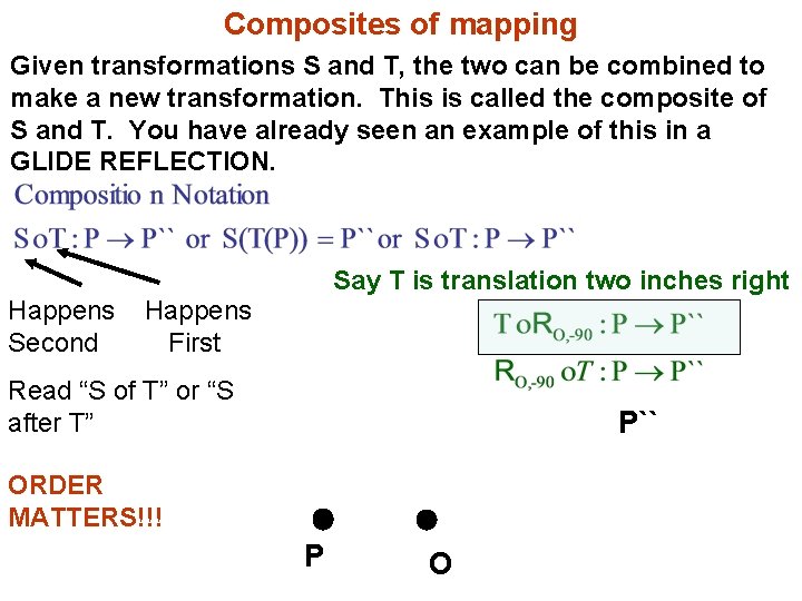 Composites of mapping Given transformations S and T, the two can be combined to