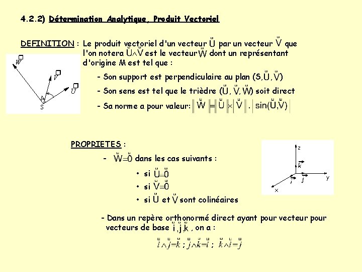 4. 2. 2) Détermination Analytique, Produit Vectoriel DEFINITION : Le produit vectoriel d'un vecteur